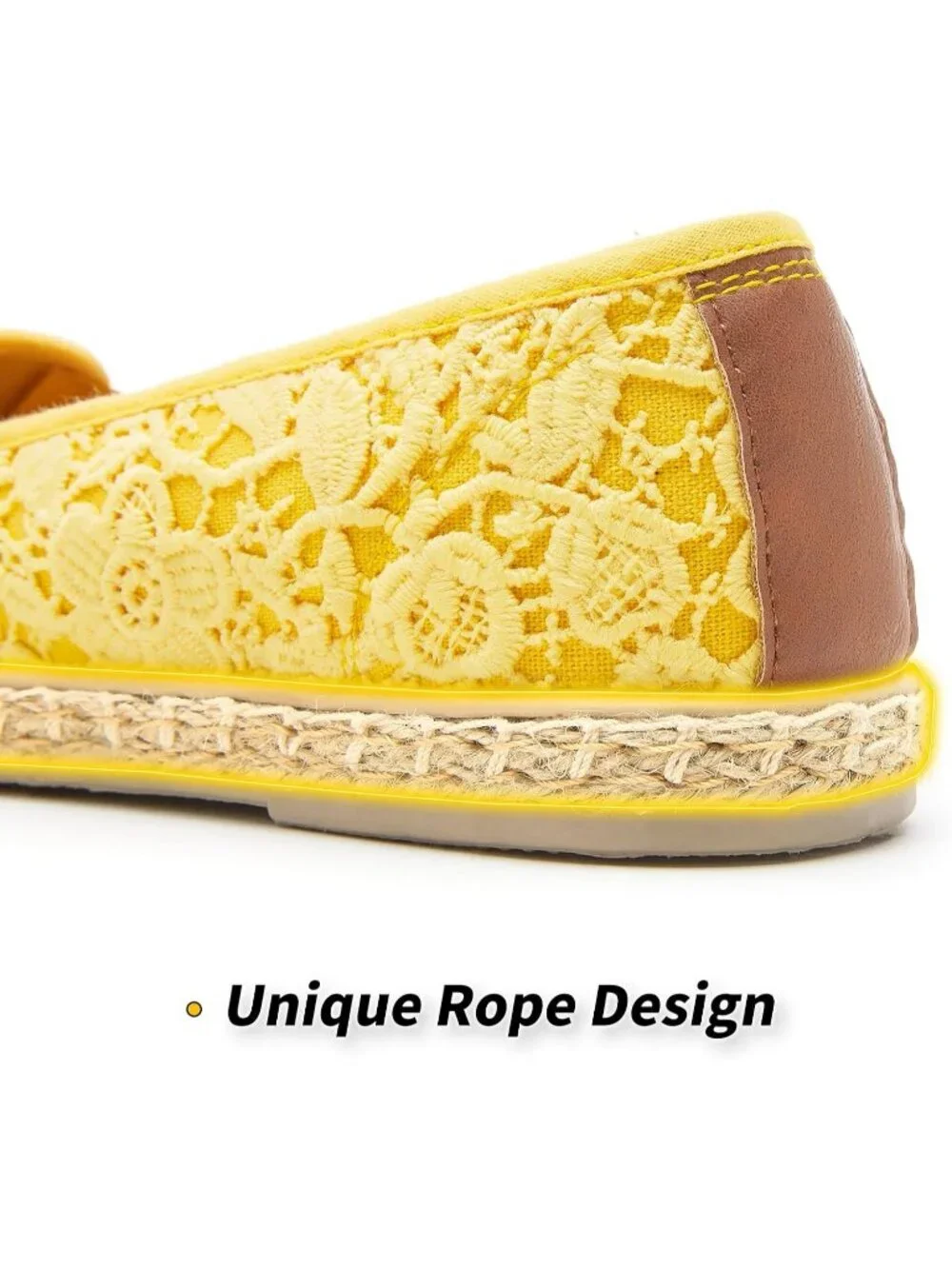 Womens Yellow Rubber Flower Embroidered Comfortable Round Toe Casual Ballet Flat
